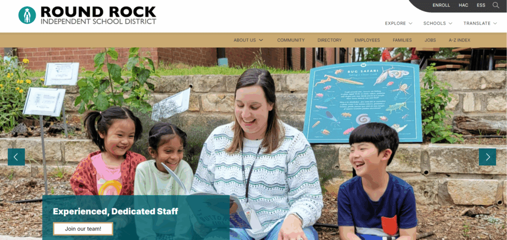 Round Rock ISD home page with full width design