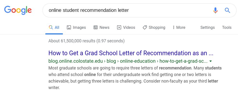 Screenshot of CSU's blog as first result in Google search results.