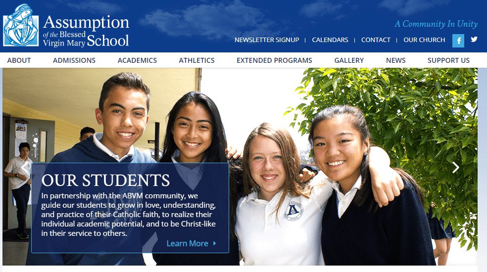 School Websites Guide: The Assumption of the Blessed Virgin Mary School website is built with WordPress.