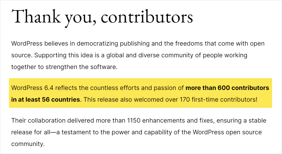 WordPress.org Contributors notice version 6.4 release.
